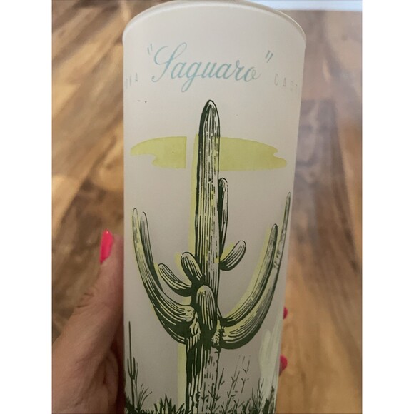 VINTAGE Blakely Oil & Gas Arizona SAGUARO CACTUS Tall Frosted Collins GLASS - Picture 5 of 10